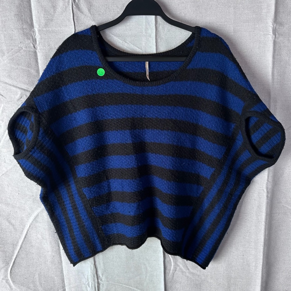 Free People‎ Mens Blue Black Striped Wool Blend Poncho Sweater Vest Size M